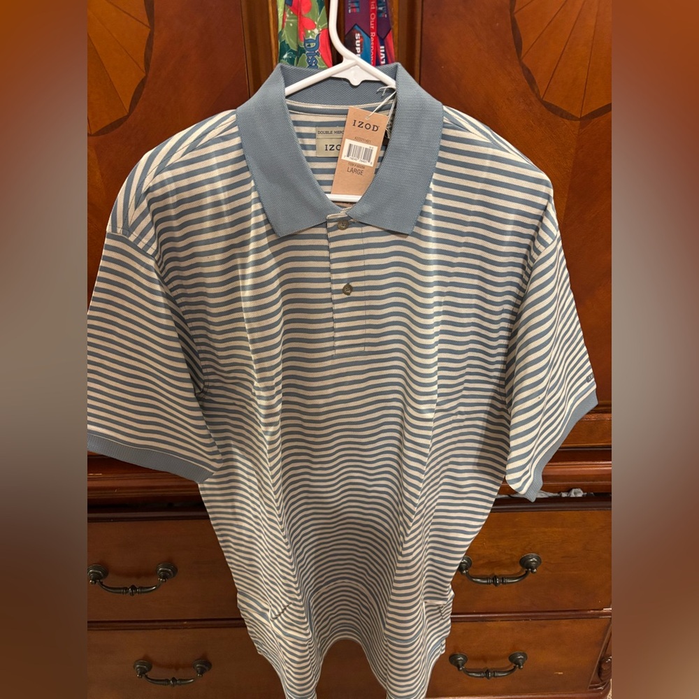 Izod Light Blue & White Striped Polo